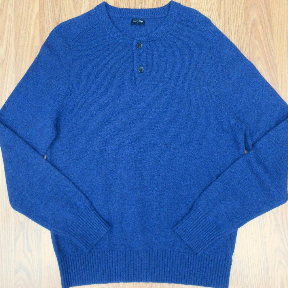 J.CREW HENLEY SWEATER WOOL/POLYAMID SWEATER NAVY BLUE Sz MEDIUM, M